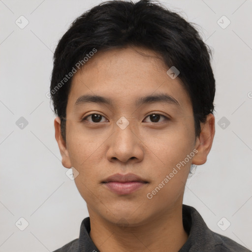 Neutral asian young-adult male with short  black hair and brown eyes