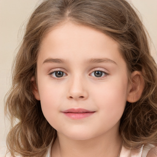 Neutral white child female with long  brown hair and brown eyes