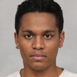 Neutral black young-adult male with short  brown hair and brown eyes