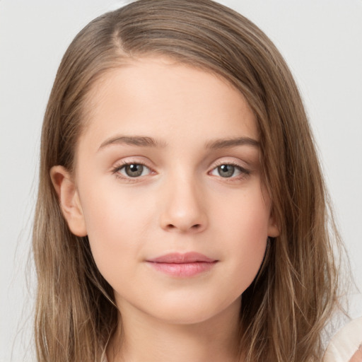 Neutral white child female with long  brown hair and brown eyes