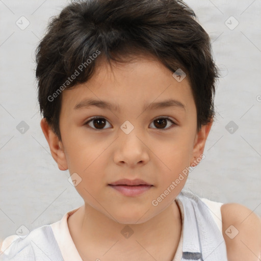 Neutral white child female with short  brown hair and brown eyes