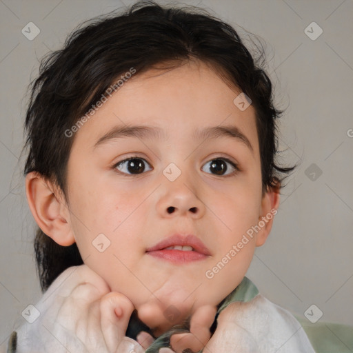 Neutral white child female with medium  brown hair and brown eyes