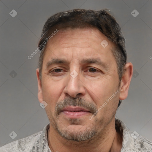 Neutral white adult male with short  brown hair and brown eyes