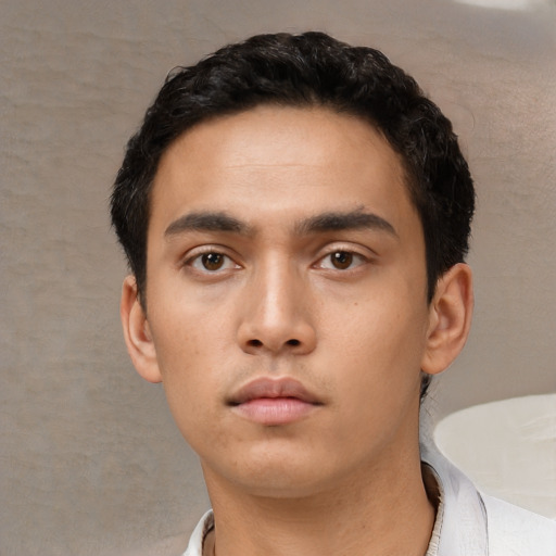 Neutral asian young-adult male with short  black hair and brown eyes