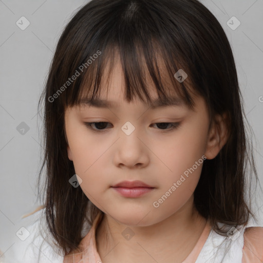 Neutral white child female with medium  brown hair and brown eyes