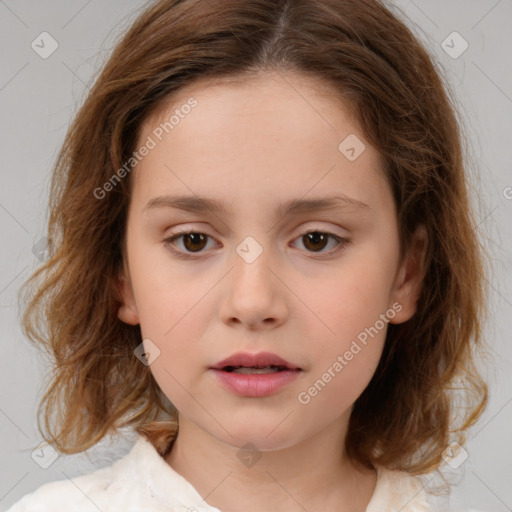 Neutral white child female with medium  brown hair and brown eyes