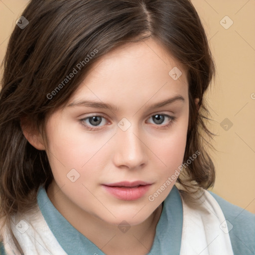 Neutral white child female with medium  brown hair and brown eyes