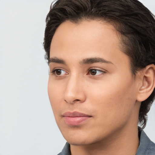 Neutral white young-adult male with medium  brown hair and brown eyes