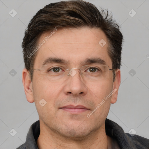 Neutral white adult male with short  brown hair and brown eyes