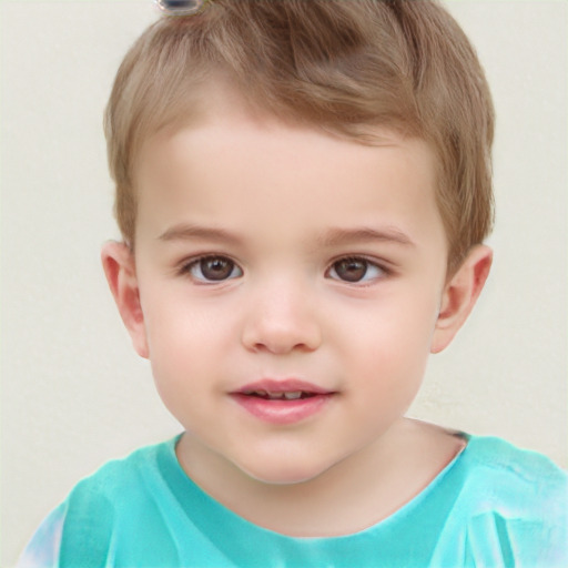 Joyful white child male with short  brown hair and brown eyes