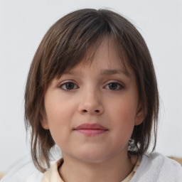 Neutral white child female with medium  brown hair and brown eyes