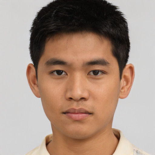Neutral asian young-adult male with short  black hair and brown eyes