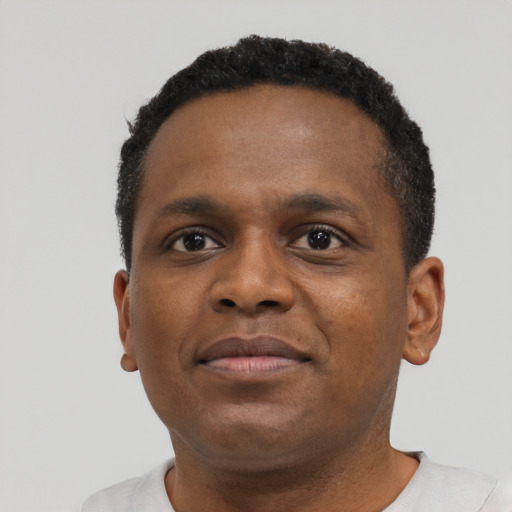 Neutral black young-adult male with short  brown hair and brown eyes