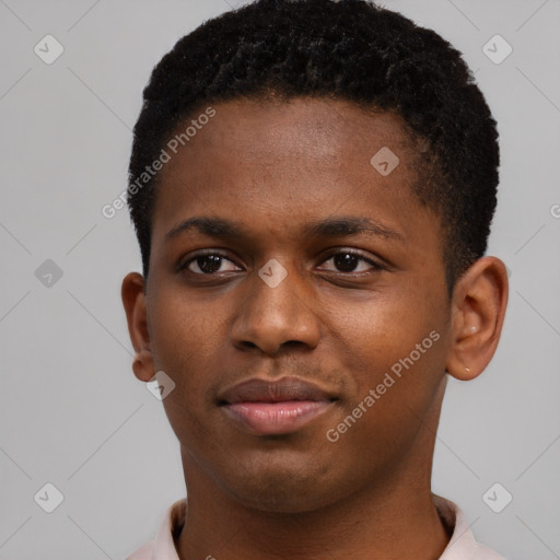 Neutral black young-adult male with short  brown hair and brown eyes