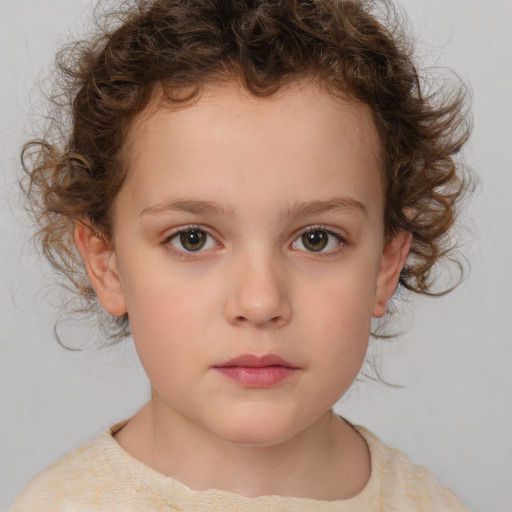 Neutral white child female with medium  brown hair and brown eyes