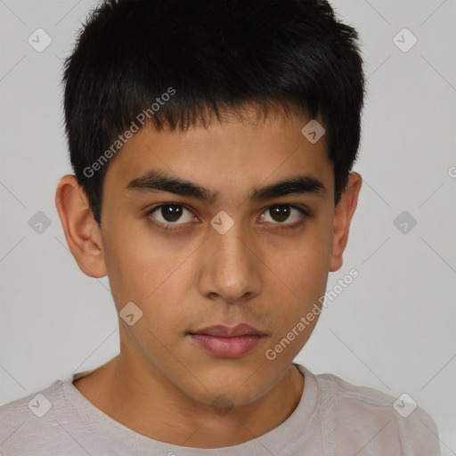 Neutral latino young-adult male with short  brown hair and brown eyes