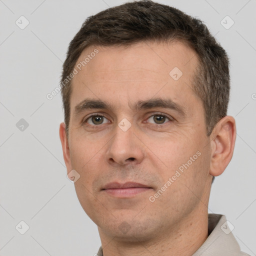 Neutral white adult male with short  brown hair and brown eyes