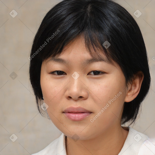 Neutral asian young-adult female with medium  brown hair and brown eyes