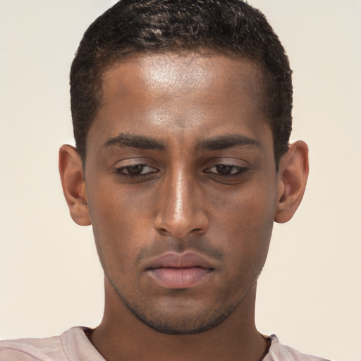 Neutral black young-adult male with short  brown hair and brown eyes