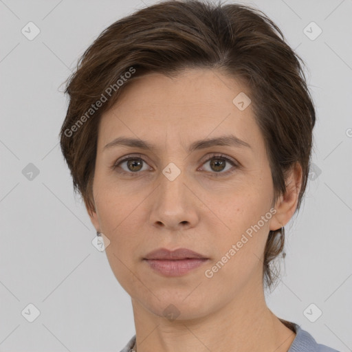 Neutral white adult female with medium  brown hair and brown eyes