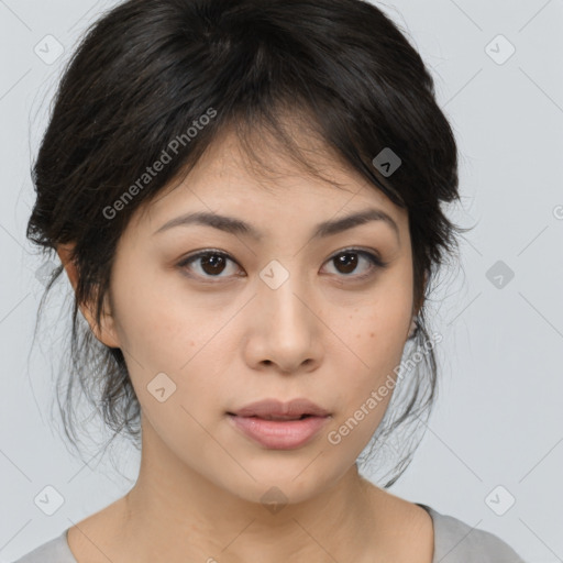 Neutral asian young-adult female with medium  brown hair and brown eyes