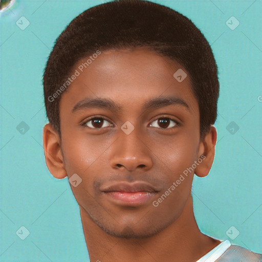 Neutral black young-adult male with short  brown hair and brown eyes