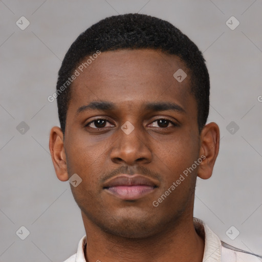 Neutral black young-adult male with short  brown hair and brown eyes
