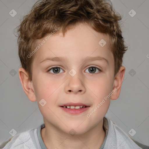 Joyful white child male with short  brown hair and brown eyes