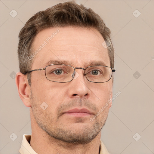 Neutral white adult male with short  brown hair and brown eyes