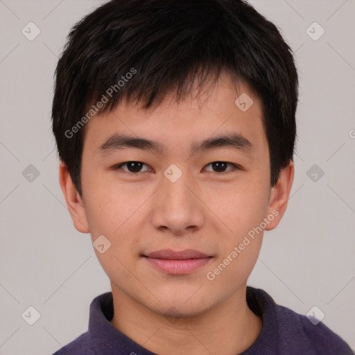 Neutral asian young-adult male with short  brown hair and brown eyes