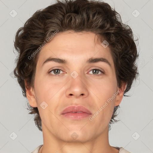 Neutral white adult male with short  brown hair and brown eyes