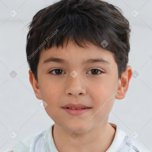 Neutral asian child male with short  brown hair and brown eyes