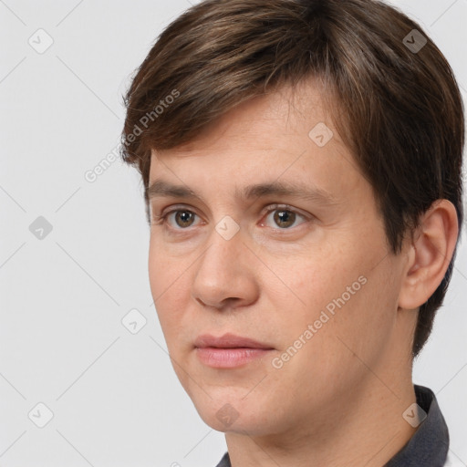 Neutral white adult male with short  brown hair and brown eyes