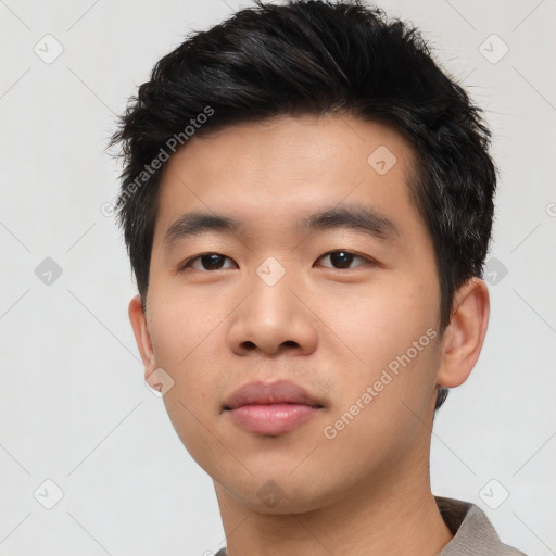 Neutral asian young-adult male with short  black hair and brown eyes