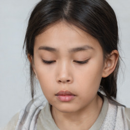 Neutral asian young-adult female with medium  brown hair and brown eyes