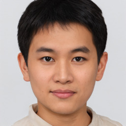 Neutral asian young-adult male with short  brown hair and brown eyes