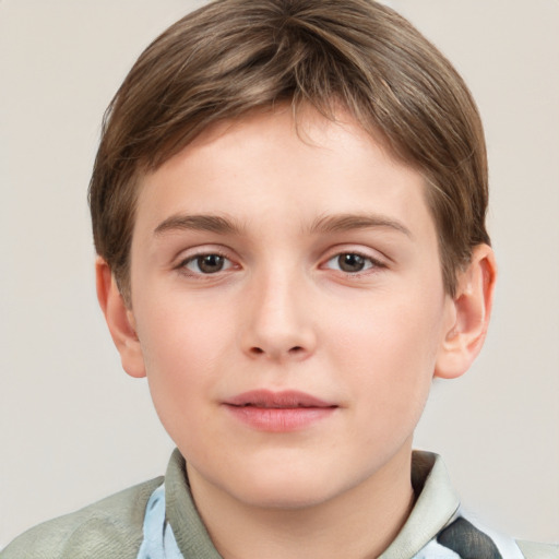 Neutral white child male with short  brown hair and grey eyes