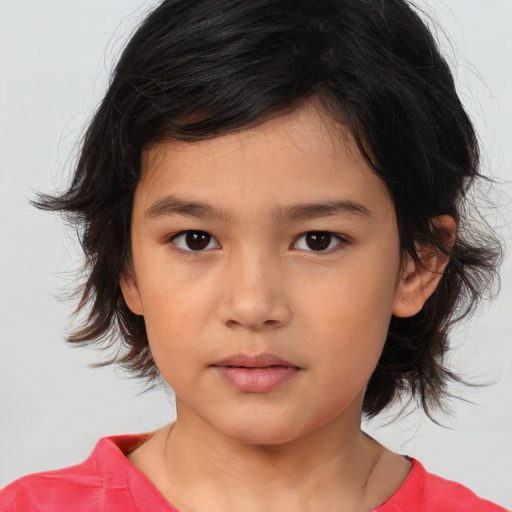 Neutral white child female with medium  brown hair and brown eyes