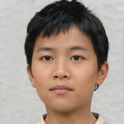 Neutral asian child male with short  brown hair and brown eyes