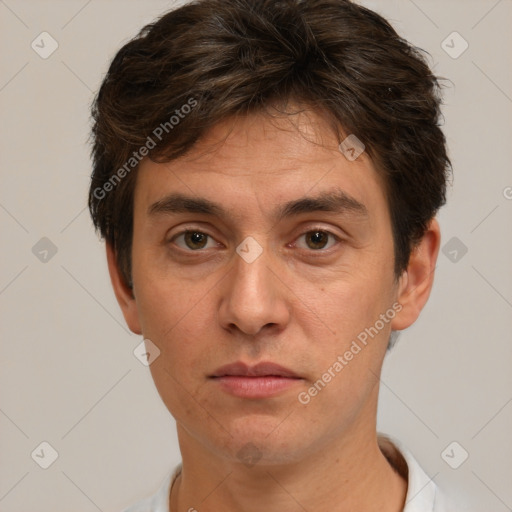 Neutral white adult male with short  brown hair and brown eyes