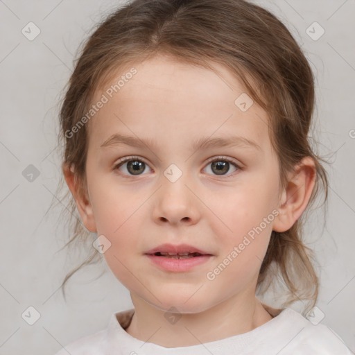 Neutral white child female with medium  brown hair and brown eyes