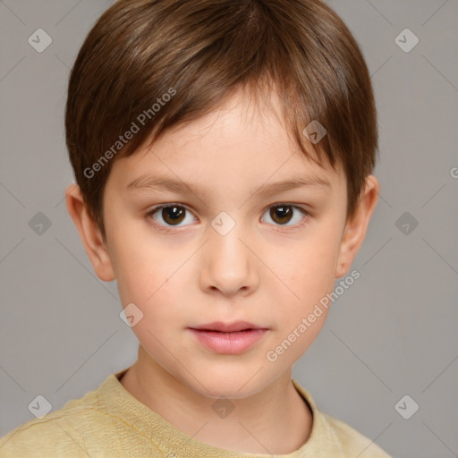 Neutral white child female with short  brown hair and grey eyes