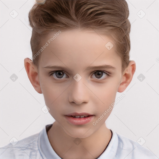 Neutral white child female with short  brown hair and brown eyes