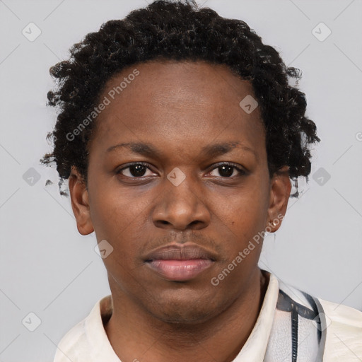 Neutral latino young-adult female with short  brown hair and brown eyes
