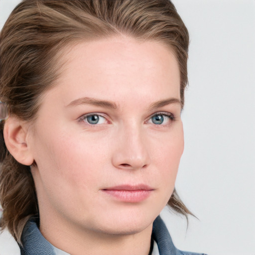 Neutral white young-adult female with medium  brown hair and blue eyes