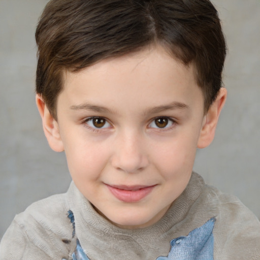 Joyful white child female with short  brown hair and brown eyes