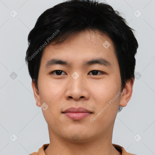 Neutral asian young-adult male with short  black hair and brown eyes