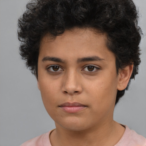 Neutral latino young-adult female with short  brown hair and brown eyes