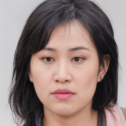 Neutral asian young-adult female with medium  brown hair and brown eyes