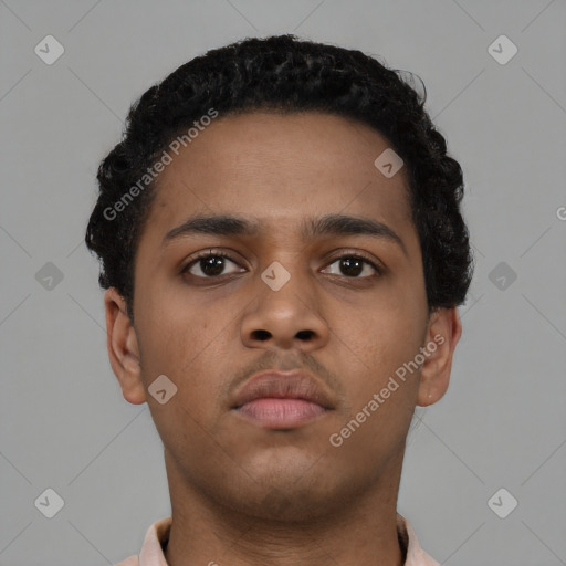 Neutral black young-adult male with short  brown hair and brown eyes